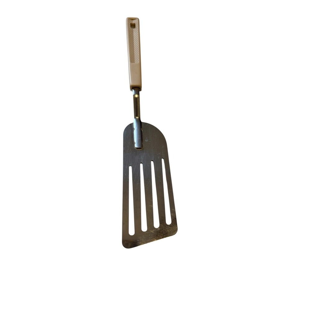 Vintage KOCO Stainless Slotted Spatula Flipper  w/Cream Plastic Handle 10"Japan